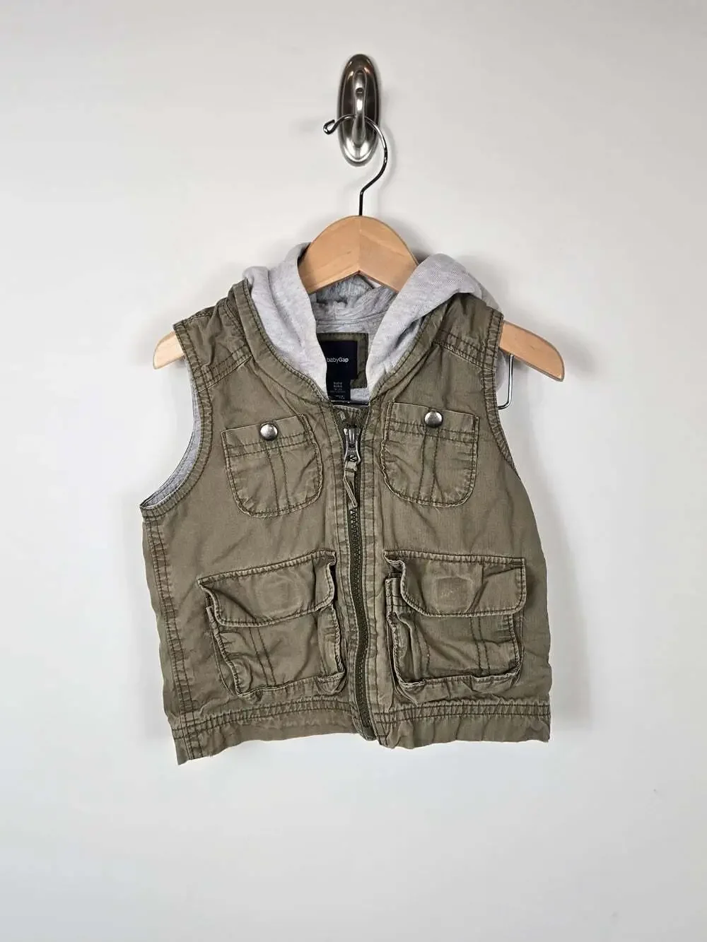 Baby Gap 18-24M Olive Utility Cargo Hooded Vest Military Gorpcore